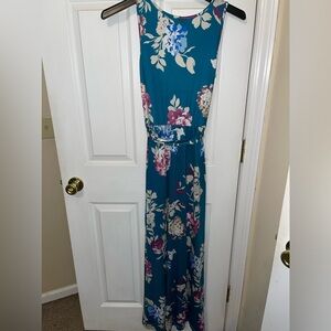 Teal print long dress size small